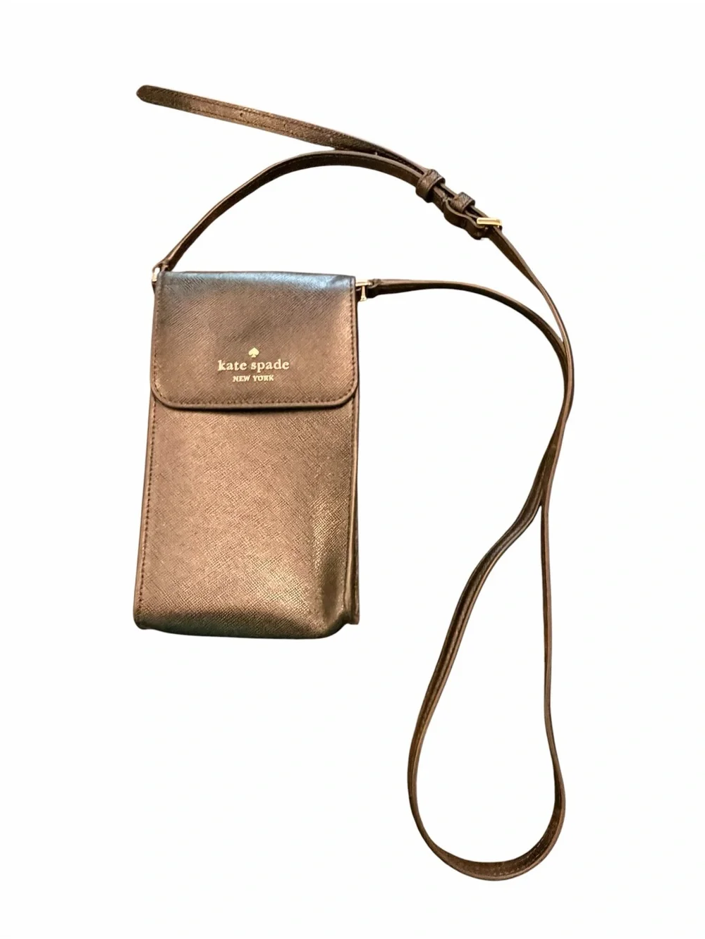 Kate Spade Staci North South Flap Phone Crossbody Bag Black Leather Purse Travel